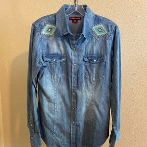 Rock & Roll Cowgirl embroidered denim shirt